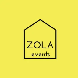 Logo firmy ZOLA events w kształcie domu na żółtym tle.