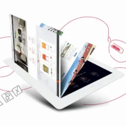 Tablet wyświetla wizualizacje różnych stron internetowych, z naniesionymi odręcznymi notatkami i schematami połączeń.