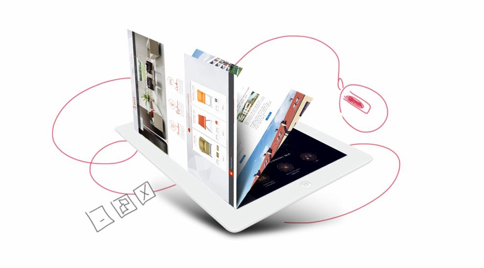 Tablet wyświetla wizualizacje różnych stron internetowych, z naniesionymi odręcznymi notatkami i schematami połączeń.