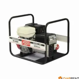 Przenośny agregat prądotwórczy FOGO FH 9000 z silnikiem Honda, biały zbiornik paliwa, czarna obudowa, rama ochronna z czarnych rur.