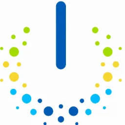 Abstrakcyjne logo przedstawiające pionową, niebieską kreskę otoczoną półokręgiem z kolorowych kropek (zielone, żółte, jasnoniebieskie, ciemnoniebieskie) na białym tle.