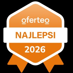 Pomarańczowa odznaka Oferteo 'Najlepsi 2026' na czarnym tle. Grafika promująca ranking specjalistów od czyszczenia, prawdopodobnie kanap, w Polsce.