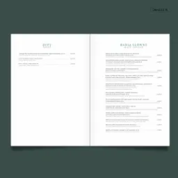 Eleganckie menu restauracji DWACREO.PL z podziałem na zupy i dania główne, prezentujące bogaty wybór dań kuchni polskiej i europejskiej z cenami.