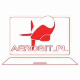 Stylizowany rysunek laptopa z czerwoną śrubą napędową w miejscu ekranu i adresem strony internetowej 'AEROBIT.PL' poniżej.