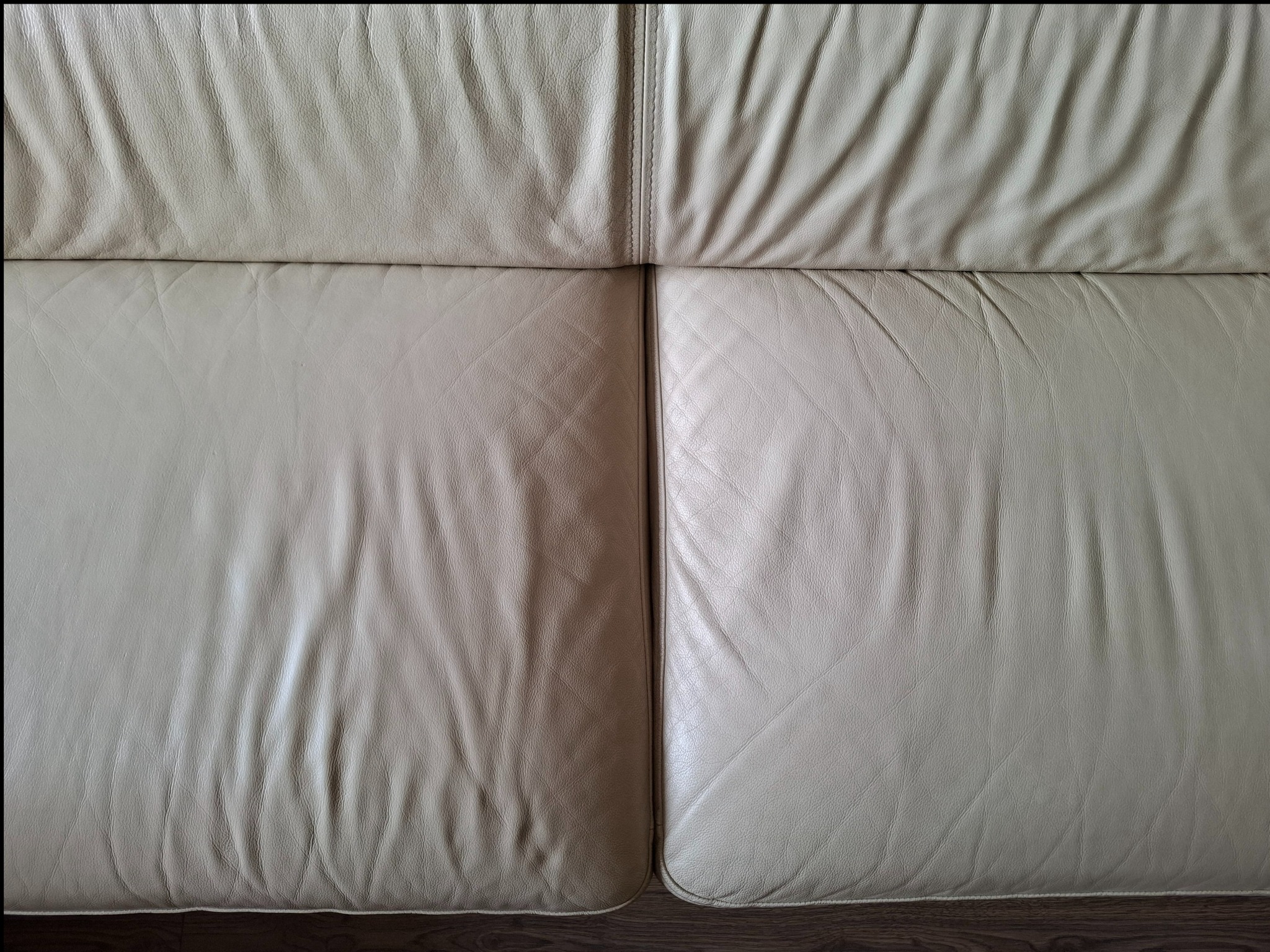 Czyszczenie skóry (lewa brudną, prawa czysta przed impregnacja)