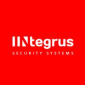 Czerwone tło z białym logo 'Integrus SECURITY SYSTEMS'.