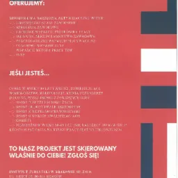 Plakat informacyjny o projekcie aktywizacyjnym dla osób powyżej 30 roku życia z województwa małopolskiego, oferujący staże zawodowe, szkolenia, poradnictwo, coaching i wsparcie psychologiczne,...