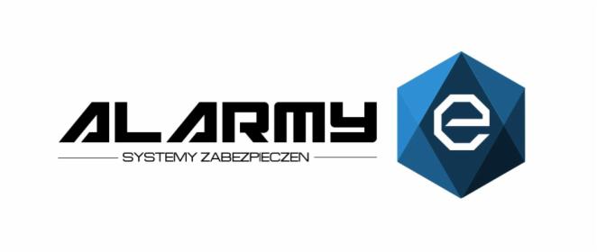 Logo firmy Alarmy Systemy Zabezpieczeń z geometrycznym symbolem litery 'e' w błękitnym sześcianie.