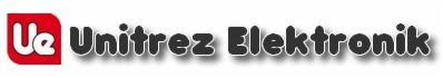 Logo firmy Unitrez Elektronik z czerwonym symbolem 'Ue' po lewej stronie i cieniowanym napisem 'Unitrez Elektronik' po prawej.