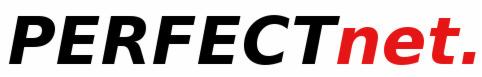 Logo firmy Perfectnet z czarnym napisem 'PERFECT' i czerwonym napisem 'net.'