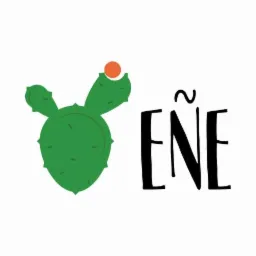 Ilustracja przedstawia kaktusa z pomarańczowym owocem obok napisu 'EÑE' z tyldą nad literą N.