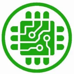 Grafika wektorowa przedstawiająca zielony schemat układu scalonego wewnątrz zielonego okręgu.