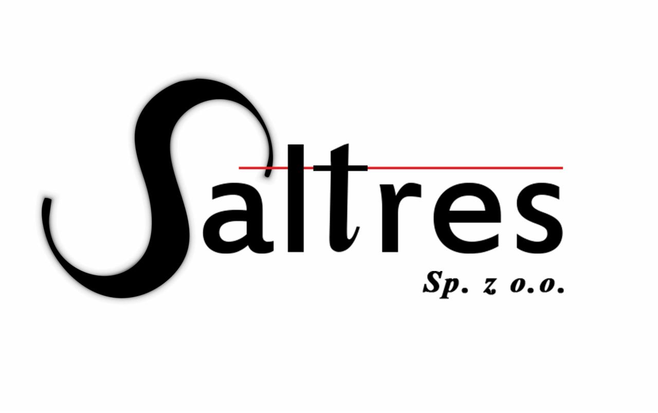 Logo firmy Saltres Sp. z o.o. z charakterystycznym zakrzywionym 'S' i czerwoną linią nad częścią napisu.