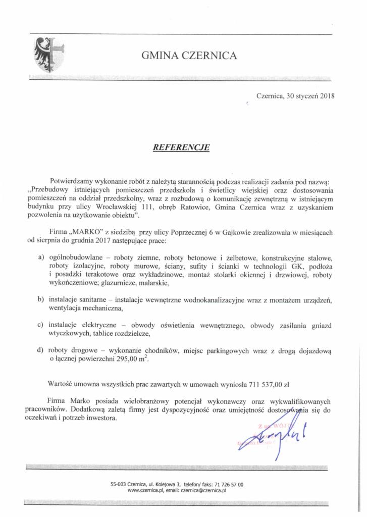 Przebudowa pomieszczeń przedszkola i świetlicy wiejskiej w Ratowicach - Referencja