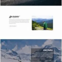 Długi zrzut ekranu przedstawia projekt responsywnej strony internetowej z różnymi sekcjami poświęconymi sprzętowi sportowemu, w tym narty, kaski, rowery i inne akcesoria, z wykorzystaniem...