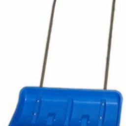 SKOL-SERVICES - Niebieska, plastikowa łopata do śniegu z metalowym uchwytem, ustawiona na białym tle.