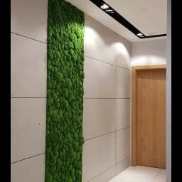 R-B TEAM - Nowoczesny przedpokój z panelem z mchu na ścianie, oświetleniem punktowym i minimalistycznym wykończeniem.