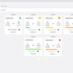 Ekran monitoringu zleceń w systemie dla firmy transportowej, widok z przeglądarki internetowej, prezentujący statusy zleceń: przygotowane, zaakceptowane, załadowane, w tranzycie i zakończone,...