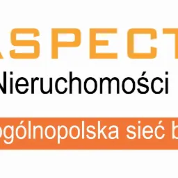 Logo firmy ASPECT Nieruchomości, ogólnopolska sieć biur, z symbolem R w kółku oznaczającym zastrzeżony znak towarowy.
