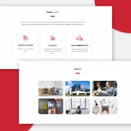 Projekt strony internetowej z sekcją 'Nasza Oferta' prezentującą usługi finansowe i 'Galeria' zawierającą miniaturki zdjęć biur, budynków i osób pracujących przy komputerach.
