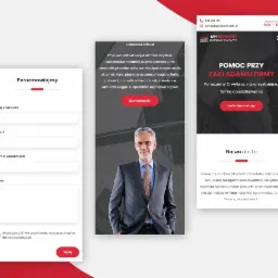 Projekt strony internetowej doradcy finansowego: formularz kontaktowy, oferta pomocy przy zakładaniu firmy i dane kontaktowe, widok z ekranu komputera.