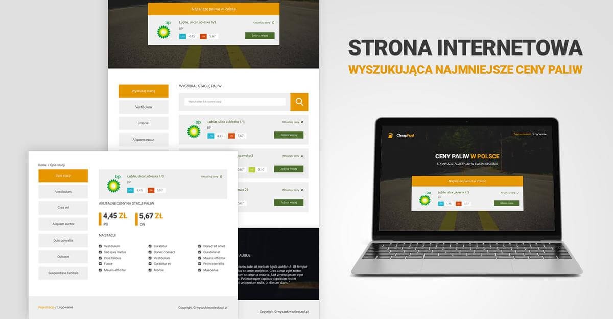 Wyszukiwarka cen paliw - strona Internetowa stworzona od zera