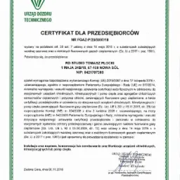 Certyfikat dla przedsiębiorców FGAZ