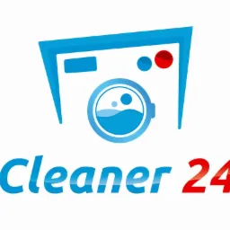 Niebiesko-czerwone logo firmy sprzątającej Cleaner 24, stylizowane na pralkę z błękitną wodą w bębnie.