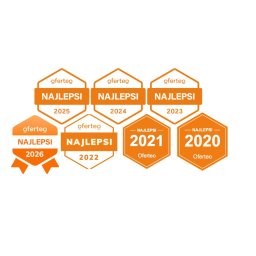 Green Tynk BeeSystem - Zestawienie pomarańczowych odznak Oferteo 'Najlepsi' z lat 2020-2026 na białym tle. Grafika prezentuje nagrody za wysoką jakość usług w różnych latach.