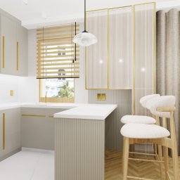 Bemowo - kompleksowy projekt mieszkania 76 m2. Stan developerski.  Dominujące kolory - pudrowy róż, szarość, biel, dodatki w kolorze bordowym. 