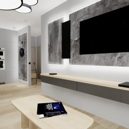 Warszawa - Białołęka, ze stanu developerskiego, mieszkanie dla singla, 62 m2.  Minimalizm, beton plus  drewno. 