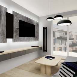 Warszawa - Białołęka, ze stanu developerskiego, mieszkanie dla singla, 62 m2.  Minimalizm, beton plus  drewno. 