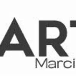 Logo firmy budowlanej Martom Marcin Tomaszewski z abstrakcyjnym symbolem domu w odcieniach szarości po lewej stronie.