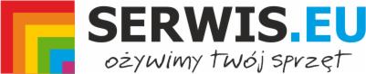 Logo firmy Serwis.eu z hasłem 'ożywimy Twój sprzęt', z lewej strony wielobarwny motyw kwadratów ułożonych jeden w drugim.