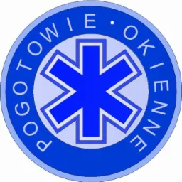 Niebieskie logo 'Pogotowie Okienne' z symbolem gwiazdy życia w centrum.