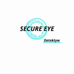 Logo firmy 'Secure Eye' z futurystycznym, błękitnym okiem w tle i napisem 'Detektyw' poniżej.