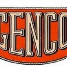 Pomarańczowy emblemat z napisem 'CENCO' w beżowo-białych literach z czarnym obrysem, umieszczony na białym tle.