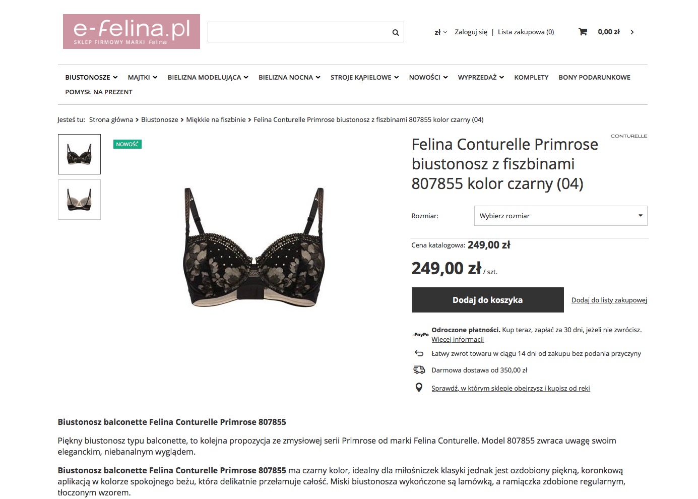 Opisy produktów dla oficjalnego sklepu internetowego marki Felina