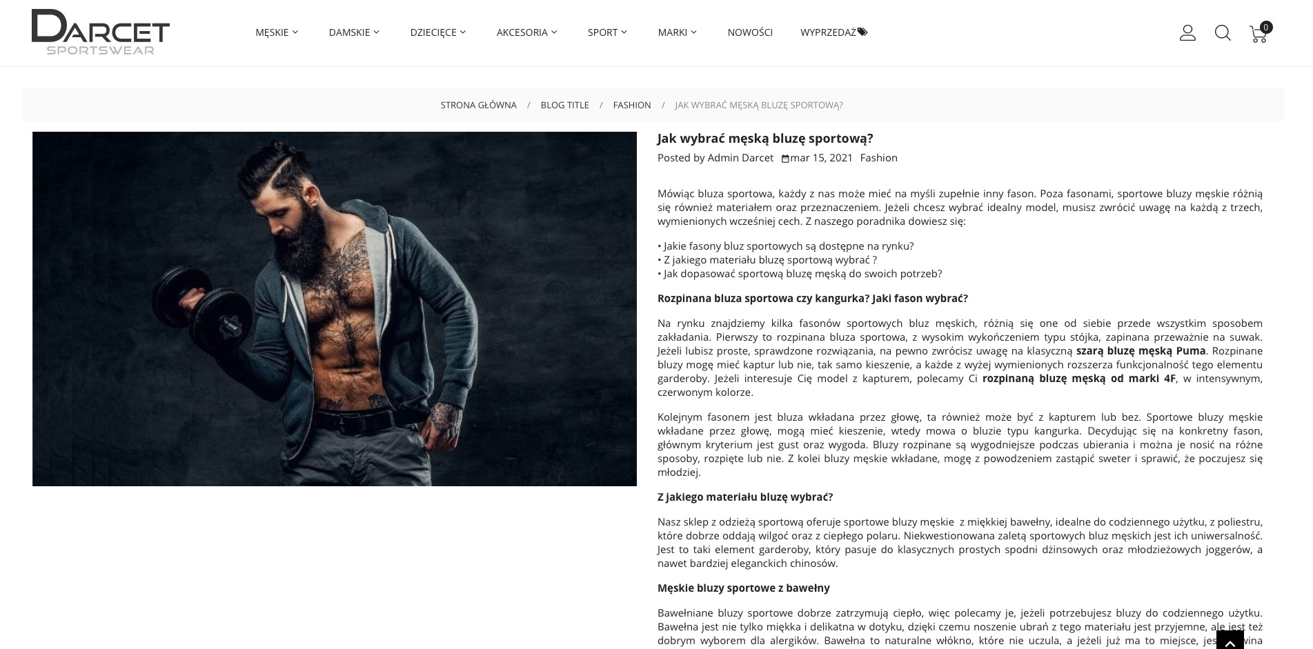 Teksty na bloga oraz opisy kategorii i produktów dla sklepu z odzieżą sportową DARCET