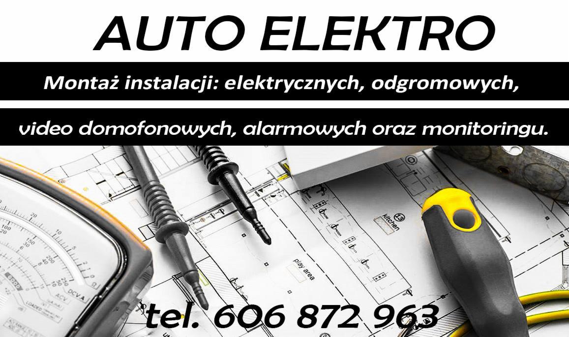 Miernik analogowy, przewody pomiarowe i fragment planu instalacji elektrycznej z naniesionymi elementami wyposażenia domu oraz fragment reklamy firmy Auto Elektro.