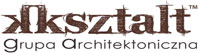 Brązowe logo 'KSZTAŁT Grupa Architektoniczna' na białym tle.