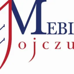Logo firmy meblowej 'Meble Mojczuk' z stylizowaną literą 'M' w kolorze niebieskim i czerwonym, na białym tle.