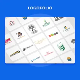 Kompilacja różnorodnych logo firmowych, prezentowana na białych kwadratach z zaokrąglonymi rogami, ułożonych na niebieskim tle. Loga reprezentują różne branże, od nieruchomości po żywność i edukację.