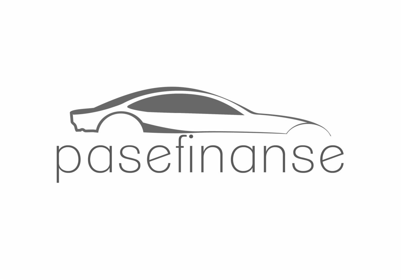 Minimalistyczne logo firmy finansowej przedstawiające zarys samochodu nad napisem 'pasefinanse' w szarym kolorze na białym tle.