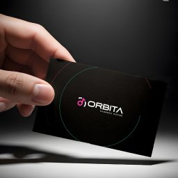 AK Brainding Adrian Kielczyk - Dłoń prezentuje czarną wizytówkę z logo Orbita Karaoke Rooms, wyróżniającym się różową nutą i subtelnymi, turkusowymi liniami na ciemnym tle.