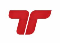 Czerwone logo firmy transportowej przypominające dwie połączone litery 'T' na białym tle.