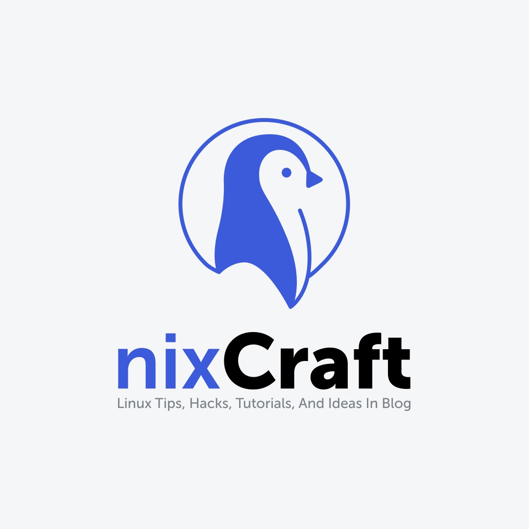 NixCraft logo: stylized blue penguin inside a circle above the name 'nixCraft' with the tagline 'Linux Tips, Hacks, Tutorials, And Ideas In Blog'.