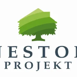 Logo firmy 'NESTON PROJEKT' z Poniatowej, przedstawiające stylizowany zielony kształt drzewa/domu.