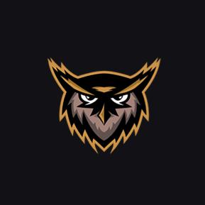 Stylizowana grafika głowy sowy z groźnym spojrzeniem, w kolorystyce czerni, brązu i złota, na jednolitym ciemnym tle.