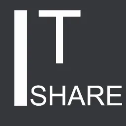 Białe logo 'IT SHARE' na ciemnoszarym tle, minimalistyczny design.